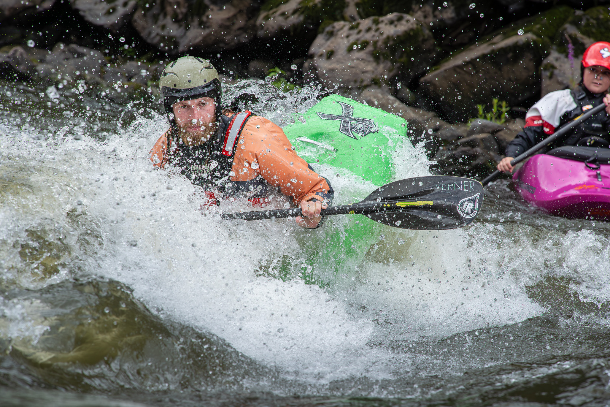 Matt Stephenson performing a roundhouse on the wave at Jackfield
